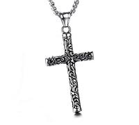 JZWCHQ Colliers de pendentif croix vintage Colliers pour hommes Collier de croix religieuse en titane argenté pour cadeau de bijoux