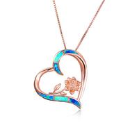 JZWCHQ Colliers d'opale bleu blanc de fleur de coeur pour femmes bijoux de mariage // Collier rose fabriqué en Chine