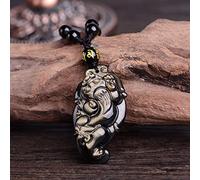 JZWCHQ Colliers Gold Obsidian pi Xiu collier pendentif chaîne de perles sculptées naturel noire d'obsidien collier richesse amulette fing shui collier pour succès