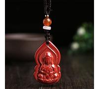 JZWCHQ Colliers Natural Cinnabar Crystal Guanyin riant Bouddha Richelle Collier Feng Shui Collier Lucky Collier Protection du Mauvais spiritueux Prosperité Talisman, Cadeau de Bijoux Bouddha