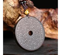 JZWCHQ Colliers Natural Noir Obsidian Pendant Collier Feng Shui Heart Sutra Protection de richesse chanceuse Lucky riche amulette guérison de la curate de la mauvaise esprits, Collier Bijoux Gift