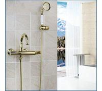 JZWCHQ Ensemble de douche de salle de bain avec robinet à levier unique - Pomme de douche murale chromée - Pulvérisateur de douche à rabat de pluie - Système de douche doré