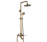JZWCHQ Ensemble de robinet de douche en laiton antique à montage mural, pommeau de douche rond de 20,3 cm avec bec de baignoire, système de douche exposé en laiton, robinet mitigeur de douche