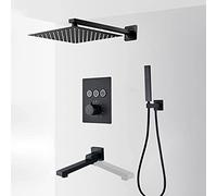 JZWCHQ Ensemble de robinet de douche thermostatique pour salle de bain, noir, système de pommeau de douche carré avec douchette à main et bec de baignoire, robinet de baignoire mural, 25,4 cm, 30,5 cm