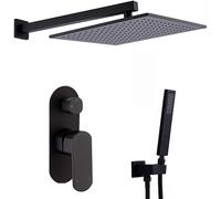 JZWCHQ Ensemble de système de robinet de douche, robinets de salle de bain de luxe ensemble mélangeur de pluie à fixation murale avec pommeau de douche et tuyau de douche, noir, 20,3 cm, vie