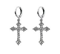 JZWCHQ Fashion CZ cross dangle boucles d'oreilles pour les femmes Hypoallergènes Charmes cristallins Drop Dant Huggie Small Hoop Cartilage coiffe