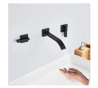JZWCHQ Fauce d'évier de salle de bain en cascade noire avec deux poignées robinet de lavabo de montage mural en laiton massif pour vanité des toilettes
