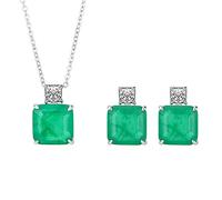 JZWCHQ Femme 100% 925 argent sterling 12 * 12 mm Emeraud Gemstone Collier Pendre Boucles d'oreilles Charmes Bijoux de mariage Gift Gift