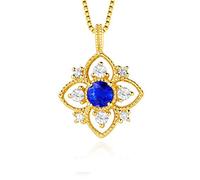 JZWCHQ Femmes Real Silver 925 Collier Bijoux Couleur en or jaune avec une forme ronde Sapphire Gemstone Zircon Wedding Party