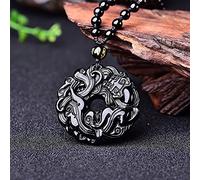 JZWCHQ Feng Shui Lucky Harmony Buckle Dragon Pixiu Collier de richesse naturel Eye Rainbow Black Obsidian Crystal Collier Protection du mauvais spiritueux Talisman Prosperité