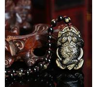 JZWCHQ Feng Shui Lucky Pixiu Wealth Natural Golden Obsidian Black Obsidian Crystal Collier Protection Talisman Prosperity Money Good Luck for Women Men Jewelry, A (Couleur: A)