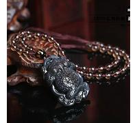 JZWCHQ Feng Shui Lucky Pixiu Wealth Natural Golden Obsidian Black Obsidian Crystal Collier Protection Talisman Prosperity Money Good Luck for Women Men Jewelry, A (Couleur: B)