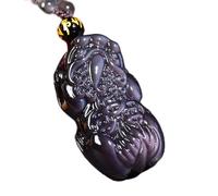 JZWCHQ Feng Shui Lucky Three Coins Pixiu Wealth Natural Golden Obsidian Black Obsidian Crystal Collier Protection Talisman Prosperity Money Good Luck