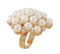 JZWCHQ Grande Anneau de mariage de déclaration de perle pour les femmes filles vintage cristal fausse perles de balle fleur ajusté grand bande ouverte bague d'anniversaire d'anniversaire ringard