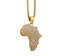 JZWCHQ Hommes en acier inoxydable Crystal Africa Carte Pendant Collier Charmes pour les bijoux Couleur Hip Hop Gift Box Box Chain