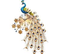JZWCHQ Horloge Murale Horloge de Mur d'art Moderne Gold Paacock Clock Mur, Metal Peacock Mur Mur