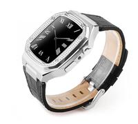 JZWCHQ Kit de modification de luxe Case en métal + Correa en cuir pour bande 44 mm 45 mm Bracelet Watch Band pour iWatch7 6 SE 45 mm STACLES
