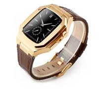 JZWCHQ Kit de modification de luxe Case en métal + Correa en cuir pour bande 44 mm 45 mm Bracelet Watch Band pour iWatch7 6 SE 45 mm STACLES