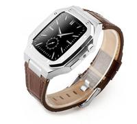 JZWCHQ Kit de modification de luxe Case en métal + Correa en cuir pour bande 44 mm 45 mm Bracelet Watch Band pour iWatch7 6 SE 45 mm STACLES