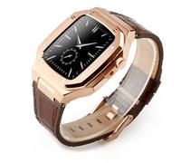 JZWCHQ Kit de modification de luxe Case en métal + Correa en cuir pour bande 44 mm 45 mm Bracelet Watch Band pour iWatch7 6 SE 45 mm STACLES