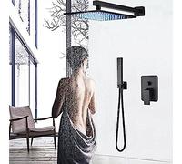 JZWCHQ Kits de douche, système de robinet de douche, tête de pluie murale noire avec vanne 2 voies robinet mélangeur d'eau chaude et froide - 25,4 cm