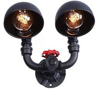 JZWCHQ Lampe Murale à Double tête américaine Industrielle loft Metal dôme Ombre rétro la lumière Murale du Tuyau d'eau avec Over Steampunk e27 éclairage Applique Finition Noire pour Les cafés des