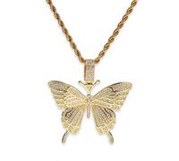 JZWCHQ Le collier papillon Hip Hop entièrement glacé en pierre d'argent cubique