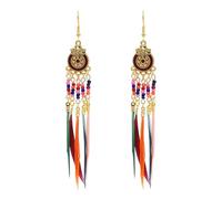 JZWCHQ Longues boucles d'oreilles en plumes pour femmes - boucles d'oreilles de suspension à la main à la main de style ethnique vintage, crochets d'oreille exagérés bijoux pour les