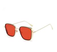 JZWCHQ Lunettes de soleil carrées rétro 2025 pour hommes lunettes de soleil de luxe steampunk rouge noir lunettes de soleil femmes UV400, Or - Rouge C7, Taille unique