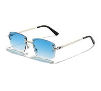 JZWCHQ Lunettes de soleil rectangulaires punk pour homme et femme avec verres dégradés en métal, C02 Bleu argenté, Taille unique