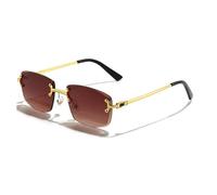 JZWCHQ Lunettes de soleil rectangulaires punk pour homme et femme avec verres dégradés en métal, C08 Marron doré, Taille unique