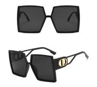JZWCHQ Lunettes de soleil rétro surdimensionnées pour femmes, lunettes de soleil pour hommes, lunettes de soleil UV400 ombre, C1 Noir Gris, Taille unique