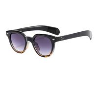 JZWCHQ Lunettes de soleil rondes rétro pour homme et femme - Monture à rivets colorés - Lunettes de soleil vintage UV400, Noir Demi Gris, Taille unique