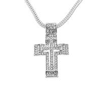 JZWCHQ Men Hip Hop Silver Double Cross Pendant Full Iced Out Rhinestone Hollow vintage avec chaîne libre