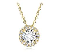 JZWCHQ Moissanite d Couleur 1CT Rond 925 Halo Pendentif Collier pour Femme Pas de Chaîne Plaqué Rose Jaune, A