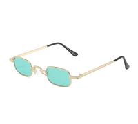 JZWCHQ Petites lunettes de soleil rectangulaires pour homme et femme - Monture en métal - Lunettes de soleil vintage punk - UV400, Doré/vert, Taille unique