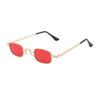 JZWCHQ Petites lunettes de soleil rectangulaires pour homme et femme - Monture en métal - Lunettes de soleil vintage punk - UV400, Doré/rouge, Taille unique