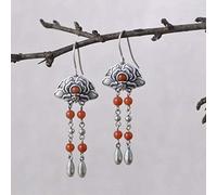 JZWCHQ pour la goutte d'oreille chinoise S925 Femmes vintage Fashion ethnique Fashion Southern Peonn Red Agate Boucles d'oreilles