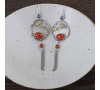 JZWCHQ Pour la gouttes d'oreille de style chinois S925 Femmes plaquées vintage Fashion Cloison Bird Southern Red Agate Oreilles Boucle d'oreille