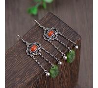 JZWCHQ Pour les femmes, chinois oreille S925 femme rétro Fashion Fashion Ethnique Jasper Boucles d'oreilles Néphrite Thai Burnt Blue