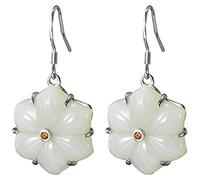 JZWCHQ pour Les Femmes, S Néphrite Blanc Naturel incrusté de Petites Boucles d'oreilles en Jade Sweet and Simple Rose Zircon Fleur Boucle d'oreille