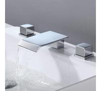 JZWCHQ Robinet de bassin de salle de bain robinet de cascade 3 trous robinet de lavé chaud et en laiton à eau froide 3 trou robuste de salle de bain-noir