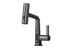 JZWCHQ Robinet de Cuisine à Affichage numérique Noir avec purat à soulèvement de ruisseau Stream Basfall Basin Faucet pour Le mélangeur de lavabo à Eau Froide Chaude pour Laver la Salle de Bain Bar