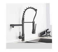 JZWCHQ Robinet de cuisine de printemps noir Tire sorti latérale Double Spertier 360 Bouxage pivotant robinet pour évier robinet de cuisine à manche unique (noir A)