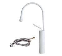 JZWCHQ Robinet de salle de bain en laiton à trou unique - Tuyaux d'alimentation en eau - Rotation à 360 degrés - Robinet mitigeur haut - Poignée unique - Noir - B : 45 x 21 x 5 cm