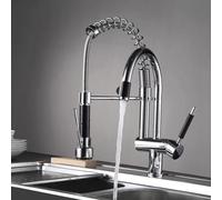 JZWCHQ Robinet d'évier de cuisine pour la ferme de bar commerciale, coulée de cuisine de cuisine à la main coulée chromée, pont monté 3 fonctions d'eau, mélangeur d'évier de cuisine