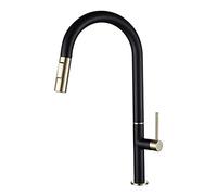 JZWCHQ Robinet d'évier de cuisine, robinet de cuisine à manche simple électroplate avec robinet de lavabo à pulvérisateur pull-bas, touche noire (touche noire)