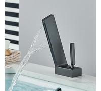 JZWCHQ Robinet d'évier de salle de bain noir chromé robinet de lavabo robinet de lavabo robinet à poignée unique cascade chaude et froide robinet mitigeur moderne monté sur pont (Cromo)