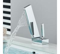 JZWCHQ Robinet d'évier de salle de bain noir chromé robinet de lavabo robinet de lavabo robinet à poignée unique cascade chaude et froide robinet mitigeur moderne monté sur pont (Cromo)