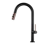JZWCHQ Robinets de cuisine avec pulvérisation de traction, mélangeur de chantier robinets en laiton chaud et à eau froide pivotante évier à trou de lavabo-noir (blanc)